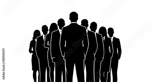 Silhouette of a business team standing together with leader in front.
