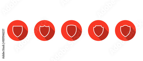 Shield outline icon set with long shadow. Security, defense, and protection badge symbol