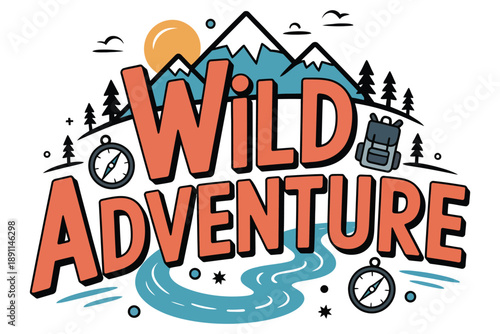 Illustration of wild adventure scene with outdoor elements