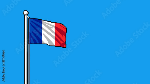 Pixel art french flag on blue background in retro style