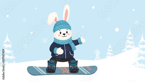Happy Santa Claus wearing a hat rides a sledge past a snowman and a rabbit in this festive winter vector illustration for a New Year Christmas celebration card