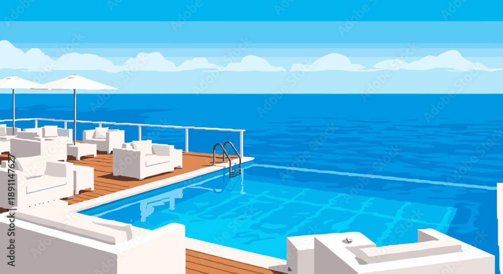 Obraz premium Pixel Art Luxurious seaside poolside retreat with tranquil ocean view in pixel art style