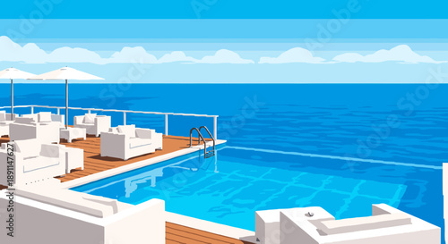 Pixel Art Luxurious seaside poolside retreat with tranquil ocean view in pixel art style
