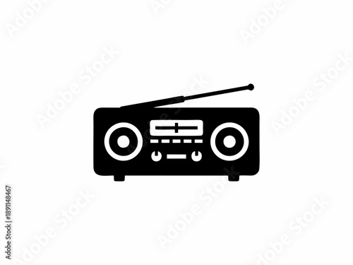 Retro Radio Boombox Icon Vector Silhouette, Classic Portable Music Player Illustration Isolated on White Background