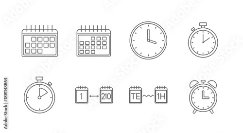 Calendar clock and timer icons time management and planning concepts