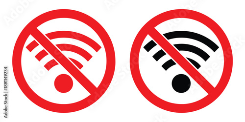 No wifi signs with red circle and line through icons