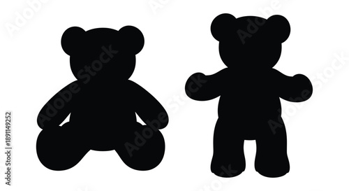 Two black bear silhouettes in differing poses simple design silhouette