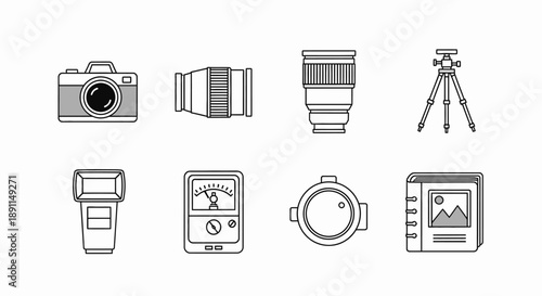 Camera equipment set vector illustration isolated on white background