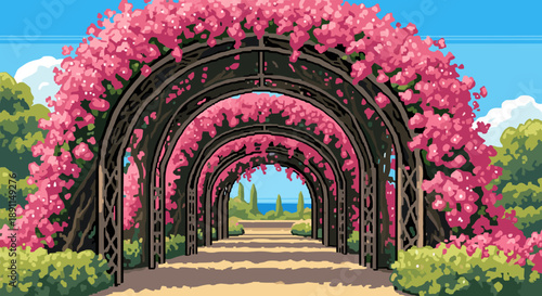 Pixel Art Floral archway in bloom: a colorful pixel art garden path