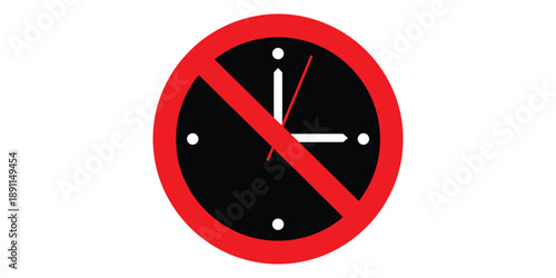 No clock sign with red circle and line isolated on white background