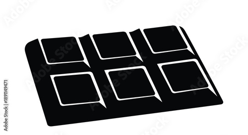 A dark chocolate bar broken into squares presented as a silhouette