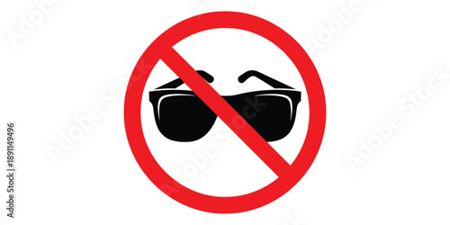 No glasses allowed sign with red circle and black sunglasses isolated on white background