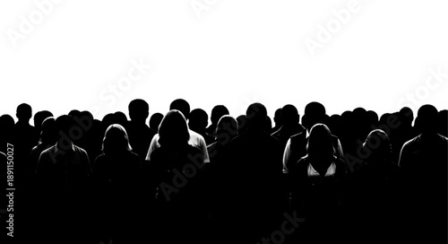 Silhouetted Crowd Of People Standing Together.