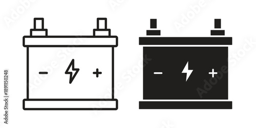 Car Battery icon design silhouette and line art style on white background