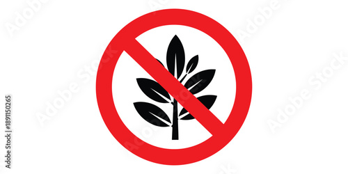 No plants allowed sign with red circle and black leaf symbol isolated on white background
