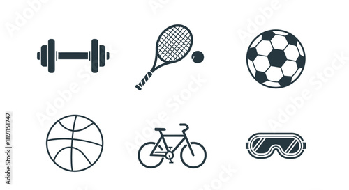 Sports and fitness equipment collection isolated vector icons set