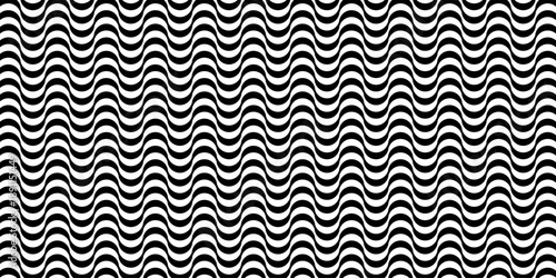 Abstract wavy black and white pattern in traditional Portuguese pavement style. Iconic Copacabana sidewalk design, vector geometric texture from Rio de Janeiro beach promenade.
