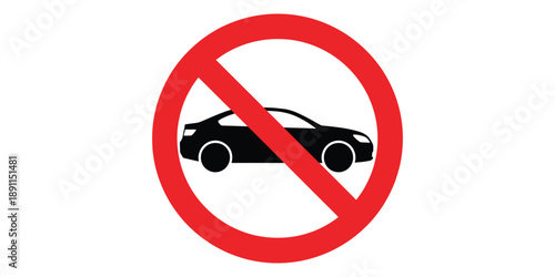 No cars allowed sign with red circle and black car silhouette isolated on white background