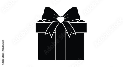 Black gift box with a heart and bow a striking silhouette