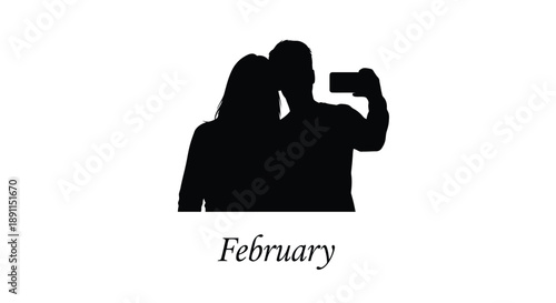 Couple embracing one taking a photo with a phone february silhouette