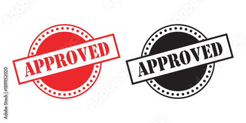 Approved stamp icons in red and black isolated on white background
