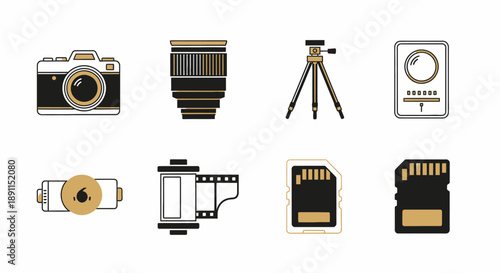 Photography equipment vector illustration for digital and analog photographic practices