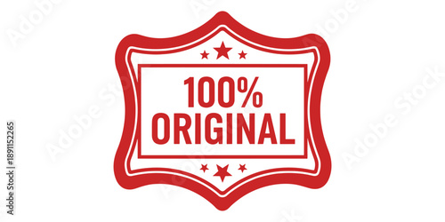 Red and white 100 percent original badge with stars isolated on white background