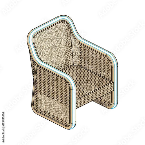 Isometric Vector Illustration of a Modern Rattan Armchair with LED Lighting Accents, Furniture Design Concept