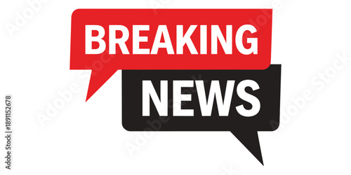 Breaking news logo with red and black speech bubbles isolated on white background