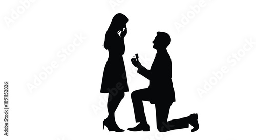 A man proposing to a woman captured in a striking black silhouette