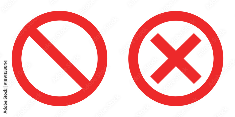 Obraz premium Red prohibition and rejection symbols isolated on white background