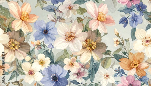 Title: Vintage Bloom Elegance on Taupe