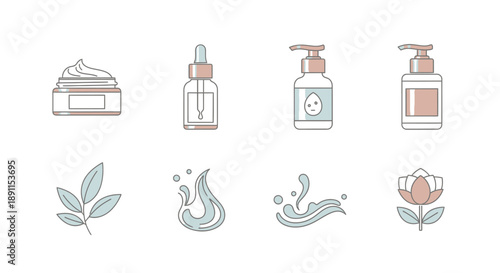 Cosmetics and skincare products with natural elements vector illustration
