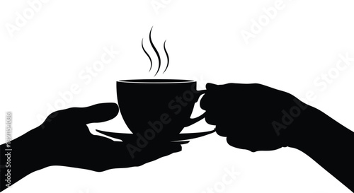 Hands holding a steaming cup of coffee a striking silhouette