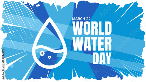 World Water Day banner with water drop on blue wavy background, -vector illustration