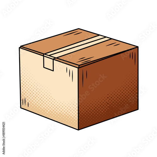 Vector illustration of a cardboard box, perfect for shipping, moving, and storage needs, rendered with a charming retro aesthetic