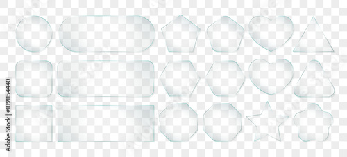 Transparent glass effect light 3d frame. Plastic texture rectangle, glossy gradient square. Screen panel crystal clear shape. Text box round button ui, neon glow reflection. Realistic liquid overlay