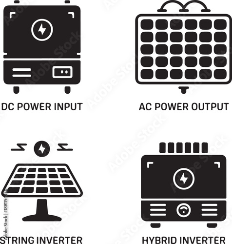 Solar Power Inverter Systems, Renewable Energy Icons, Eco Friendly Technology