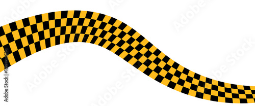Set of taxi car marking stripes or caution tapes isolated on white background. Black and yellow checkered and striped textures.
