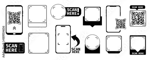 QR code frame template set . QR code with inscription scan me with smartphone. Scan me icon. Scan qr code icon for payment, mobile app