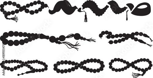 Various black beaded jewelry designs and silhouettes collection