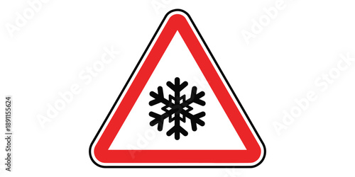 Road sign warning of snow ahead isolated on white background