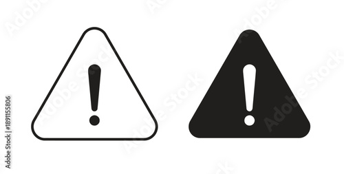 Outline and solid icons of a warning triangle with exclamation mark, signifying alert, danger, caution, notice, important information, or error notification, isolated on white.