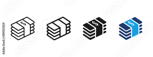 Pack of money banknotes with dollar sign, representing cash, finance, wealth, savings, investment, and business transactions. Isometric vector icons.