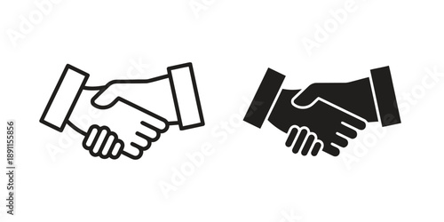 Handshake icon, outline and filled style, representing agreement, business partnership, and cooperation, isolated on white background, concept of trust and connection