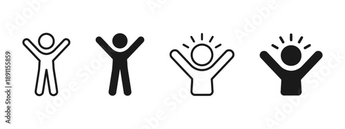 Happy person arms raised celebrating success or achievement with open gesture embodying joy enthusiasm and freedom or victory