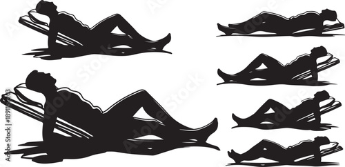 Silhouette of woman in various yoga poses on mat