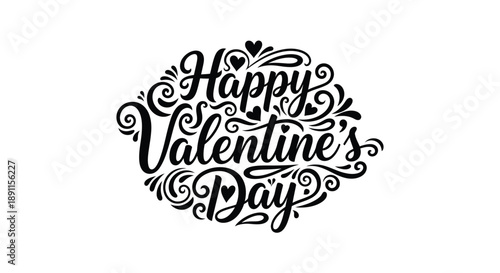 Elegant valentine s day lettering with floral swirls a dark silhouette