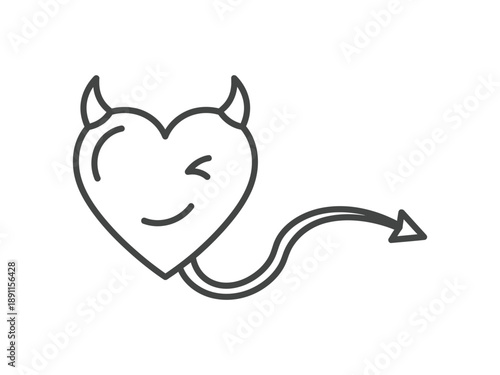 Playful Devil Heart Winking Icon with Horns and Tail for Naughty Romance; Mischievous Love Symbol Vector