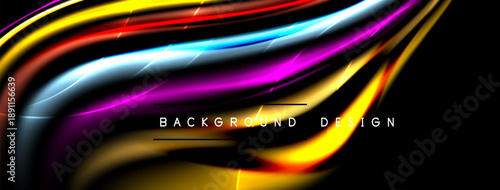 Abstract colorful waves, dynamic light effects, black background. Modern design element, vibrant energy, smooth transitions.